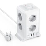3M Verlängerungskabel, 8 Fach steckdosenleiste mit Schalter, Mehrfachstecker Überspannungsschutz mit 3 USB 1 USB C Mehrfachstecker, Verteilersteckdose mit Schalter, Steckdosenturm für Zuhause, Büro