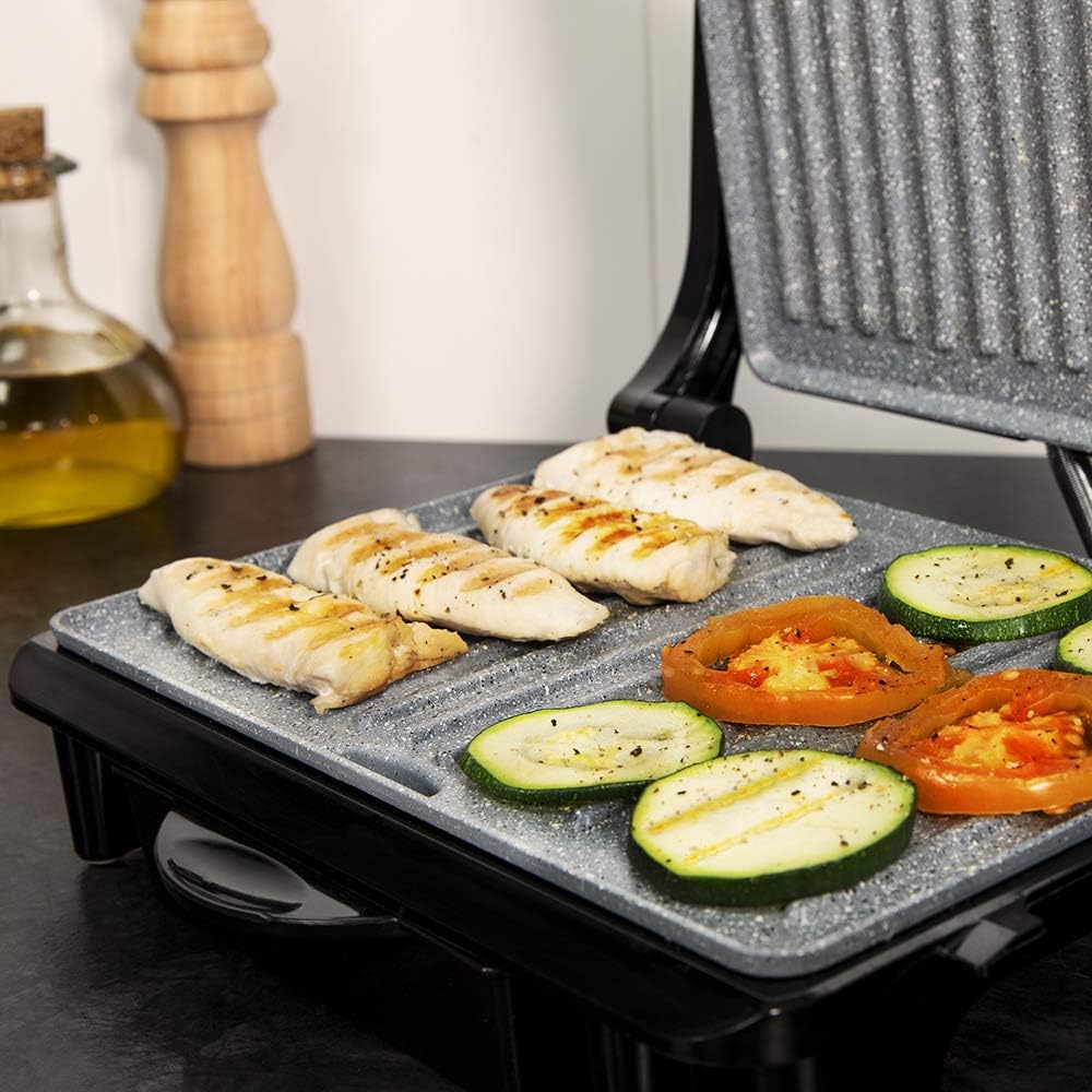 Cecotec Elektrischer Kontaktgrill und Sandwichmaker Rock'nGrill Rapid. 1500 W, Grillfläche 24,5 x 17,3 cm, RockStone-Beschichtung, anpassbare obere Platte, Fettauffangschale. – Bild 2