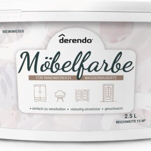 Möbelfarbe Holzfarbe weiß für Innen – Ohne Schleifen, Kratzfest & Hochdeckend – Wasserbasierter Lack für Möbel, Türen & Küchen – Emissionsarm & Pflegeleicht Reinweiss, 2,5 Liter