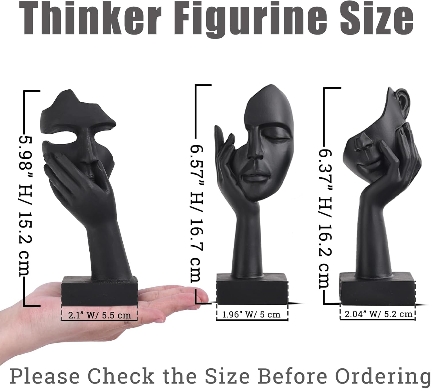 Schwarze Heimdekoration Akzentkunst Frau Gesicht Statue Sammlerstück Statue für modernes Zuhause Wohnzimmer Bücherregal Schwarz Schreibtisch Dekor 3-teiliges Set – Bild 3