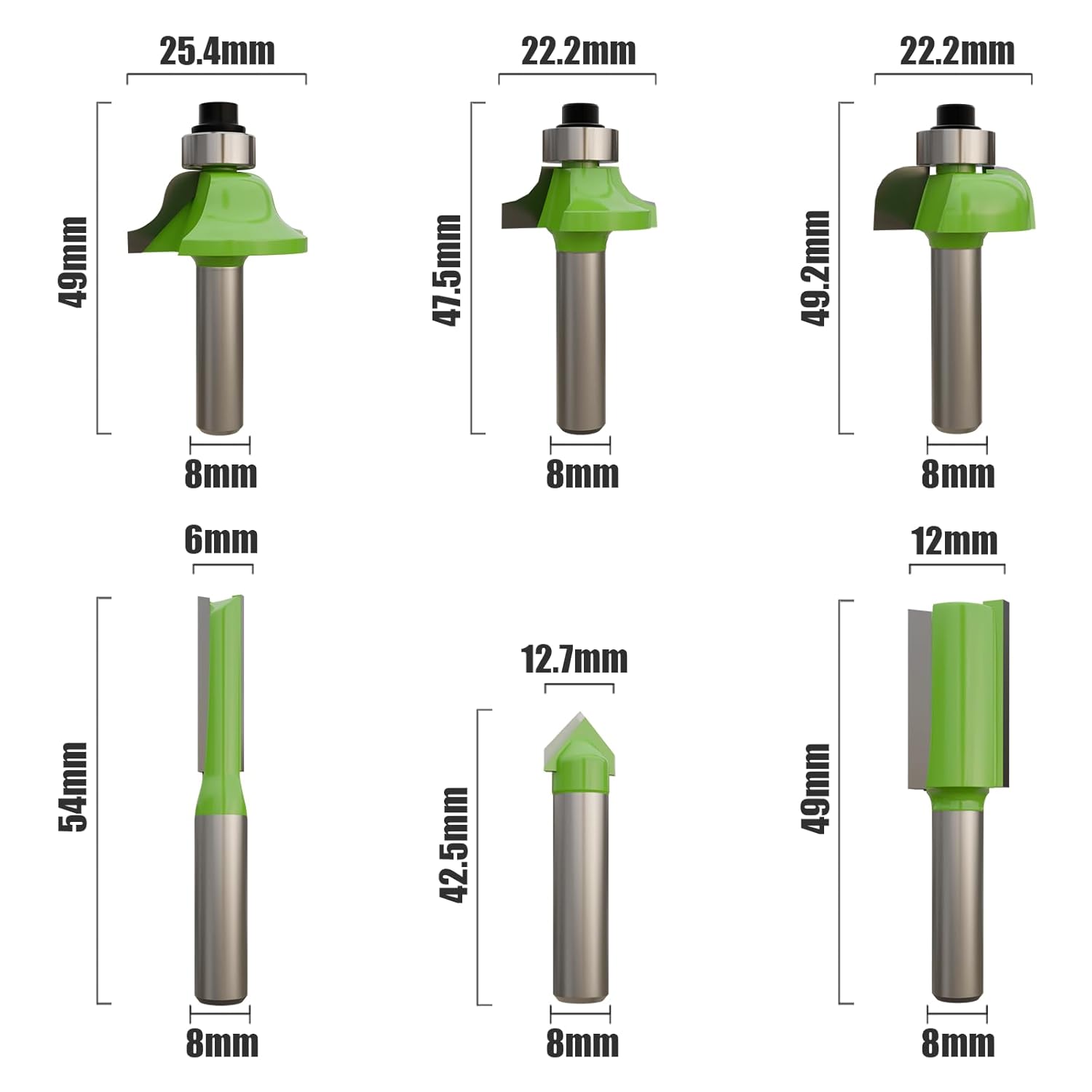 CSOOM 6-teiliger Satz professioneller Oberfräser und Hartmetallfräser zum Schneiden und Trimmen von Holz – Bild 2