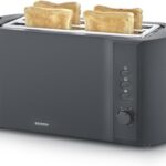 Severin Toaster Langschlitz, 4 Scheiben mit integrierten Brötchenaufsatz, 2 Langschlitz-Röstschachte, verschiedene Aufwärmstufen, 1.400 W, Schwarz Matt, AT 2591, Mattschwarz
