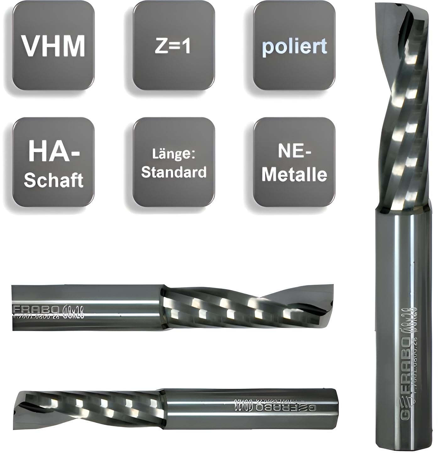 VHM Alufräser, Einzahnfräser Z=1, poliert, Ø 1-12 mm langer Einschneider, Fräser, Schaftfräser (4,0 x 22 x 54 - d2=4 mm) – Bild 3
