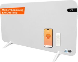 Könighaus 600W Smart 𝗗𝘂𝗮𝗹-𝗜𝗻𝗳𝗿𝗮𝗿𝗼𝘁𝗵𝗲𝗶𝘇𝘂𝗻𝗴 𝐕𝟐 - Standgerät/Wandmontage - WLAN App-Steuerung mit Fernbedienung - Heizkörper inkl. Handtuchhalter, Standfüße & Befestigung Farbe: Weiß