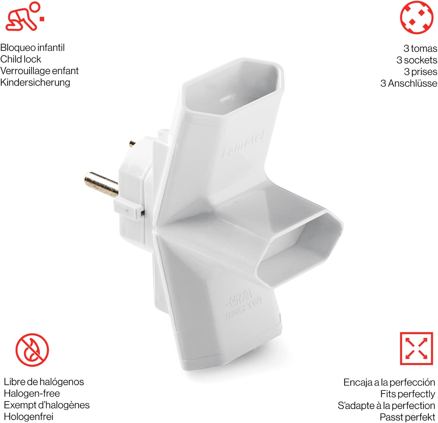 FAMATEL - Dreifach-Adapter | 10A | 250 V | 3 Anschlüsse – Bild 2