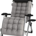Lehnender Schwerelosigkeits-Stuhl im Freien mit Getränkehalter, extrabreiter Verstellbarer Liegestuhl für Patio-Garten-Strand-Pool, mit Kissen-Unterstützung 200kg (Color : Silver)