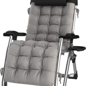 Lehnender Schwerelosigkeits-Stuhl im Freien mit Getränkehalter, extrabreiter Verstellbarer Liegestuhl für Patio-Garten-Strand-Pool, mit Kissen-Unterstützung 200kg (Color : Silver)