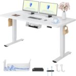 FlexiSpot Höhenverstellbarer Schreibtisch mit 2 Motoren & 25MM einteiliger Tischplatte,ergonomischer Bürotisch - 160 x 80 cm Weiß, weißes Gestell