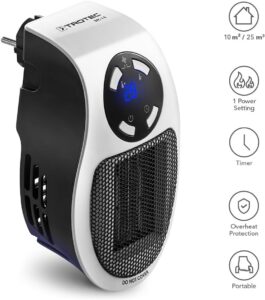 TROTEC Steckdosen Heizlüfter TFC 1 E – Heizleistung 500 W – mini Keramik Heizung, für Räume bis 10 m² / 25 m³, weiß