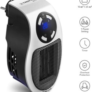 TROTEC Steckdosen Heizlüfter TFC 1 E – Heizleistung 500 W – mini Keramik Heizung, für Räume bis 10 m² / 25 m³, weiß