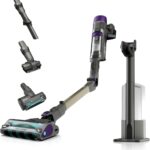 Shark PowerDetect Akku-Staubsauger mit Absaugstation, bis 70 Min. Laufzeit, kabellos, beutellos, für Tierhaare, Allergiker, Teppich und Hartböden, mit Knickgelenk-Rohr, weiß/grau, IP3251EUT