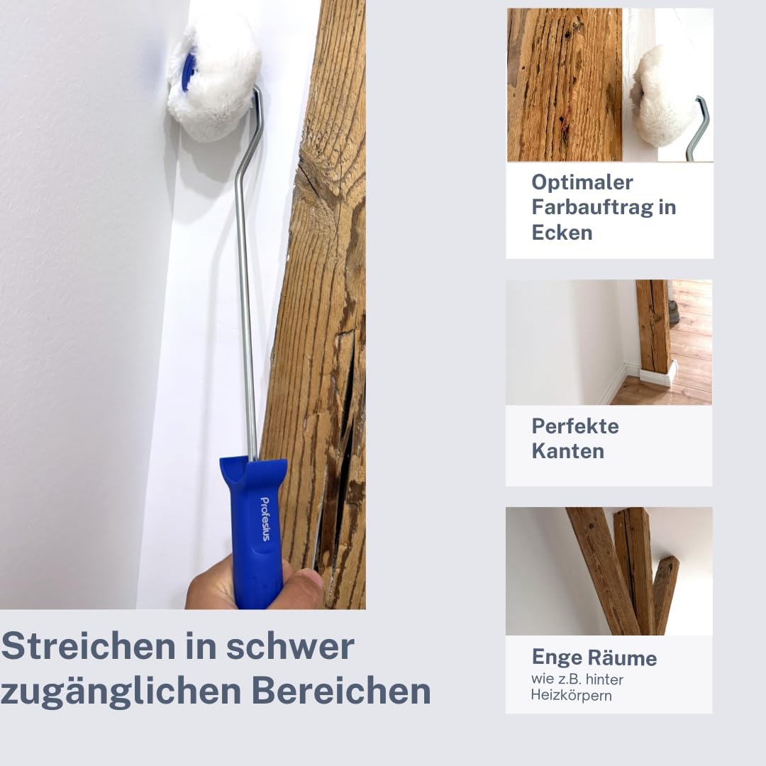 Profi Eckenroller Eckroller Eckwalze + Ersatzrollen Farbroller Maler Farbwalze - Farbauftrag in Ecken, Kanten und engen Räumen…(Bügel + 3 Rollen) – Bild 3