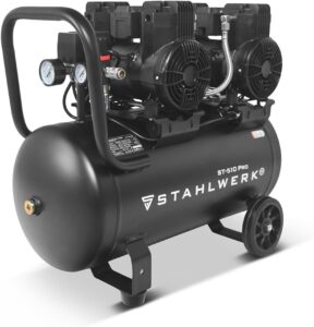 STAHLWERK Kompressor mit 50 L Tank (ST-510 Pro) – ölfrei & leise, 10 bar, 3,94 PS (2,9 kW), 500 l/min, Druckluftkompressor mit Brushless-Motoren, Silent-Kompressor, Flüsterkompressor, Kolbenkompressor