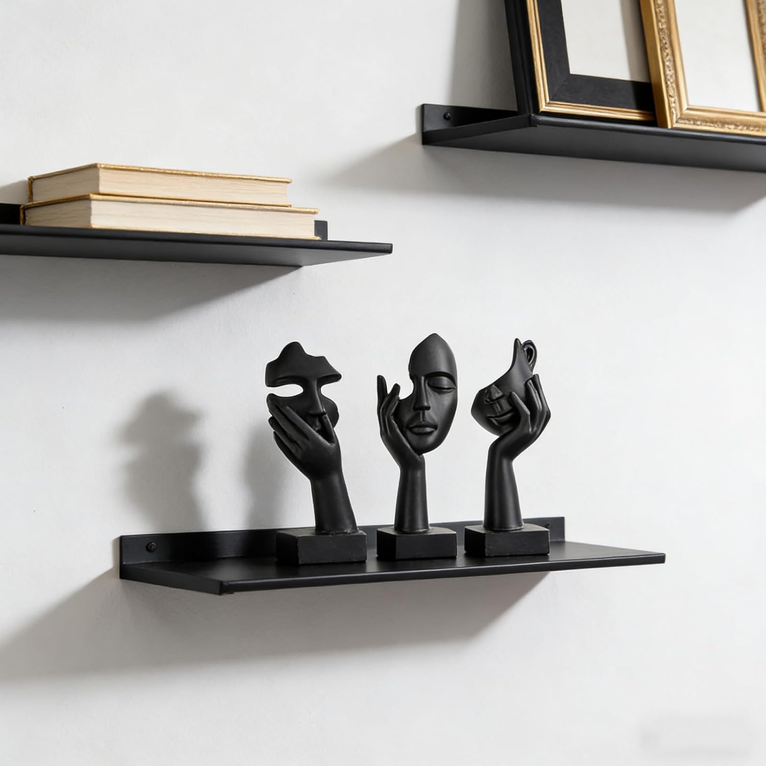 Schwarze Heimdekoration Akzentkunst Frau Gesicht Statue Sammlerstück Statue für modernes Zuhause Wohnzimmer Bücherregal Schwarz Schreibtisch Dekor 3-teiliges Set – Bild 2