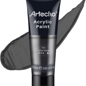 Artecho Acrylfarbe Schwarz 120 ml, Wasserfest und Lichtecht, Schnell Trocknend, Acrylfarbe für Leinwand, Holz, Stoff, Handwerk, Leder und Stein.