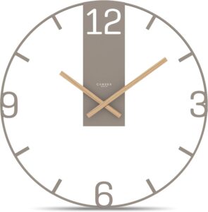 Cander Berlin BIONA XXL Wanduhr lautlos 50 cm Metall Holzzeiger ohne Tickgeräusche groß modern warmgrau Wohnzimmer Küche Vintage