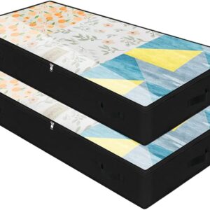 2er-Pack, weiche, staubdichte Unterbett-Aufbewahrungsbehälter, durchsichtiger Deckel mit 3-seitigem Reißverschluss, große Größe für die meisten Kleiderschränke im Schlafzimmer geeignet. Schwarz