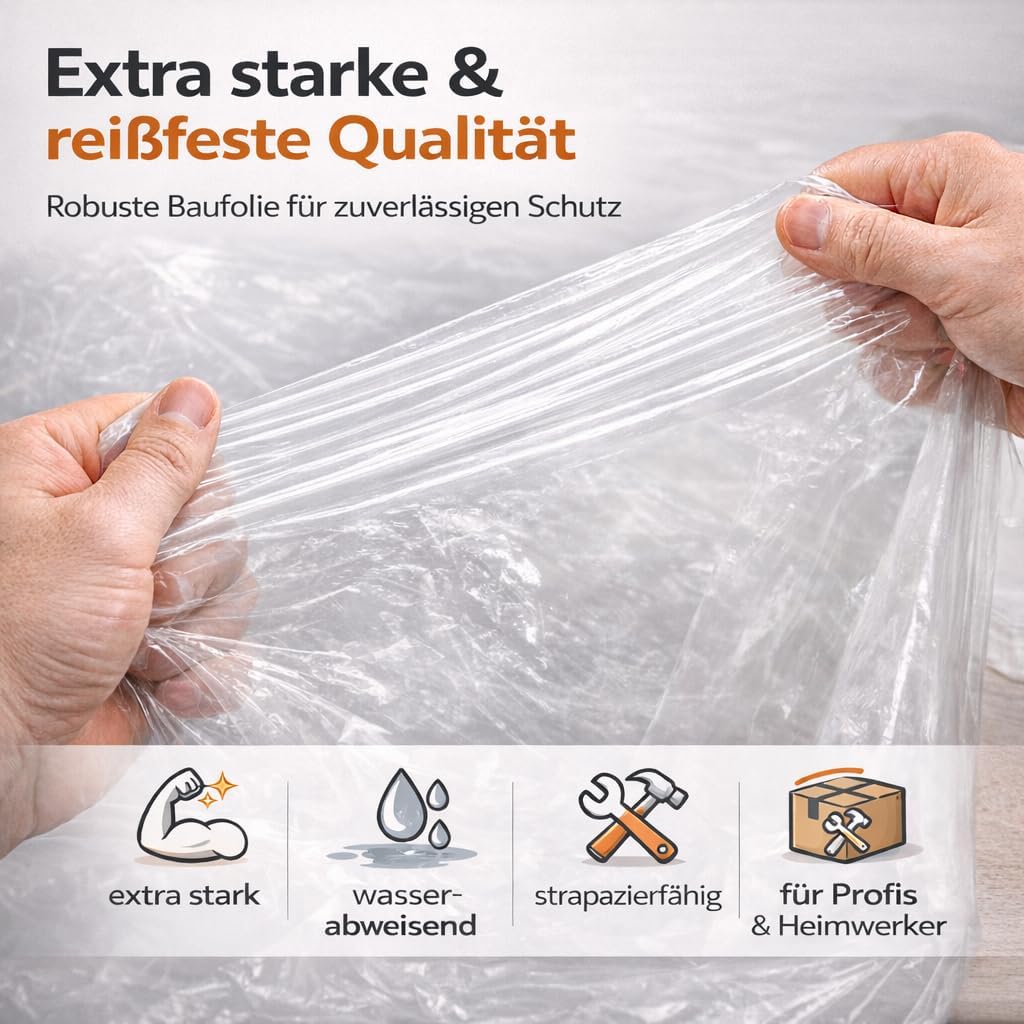 6x Abdeckfolie Maler - extra stark & dick - Malerfolie transparent 4x5 Meter - Malerplane/Abdeckplane - Baufolie optimal für Umzug & Renovierung – Bild 3