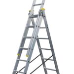 Bayersystem BS-DW 3x9 Mehrzweckleiter, 3x9 Sprossen, 3-teilige Alu-Kombileiter, bis 150 kg belastbar, max. Arbeitshöhe 6,01 m, Klappleiter, Multifunktionsleiter, Stehleiter, Silber/Gelb