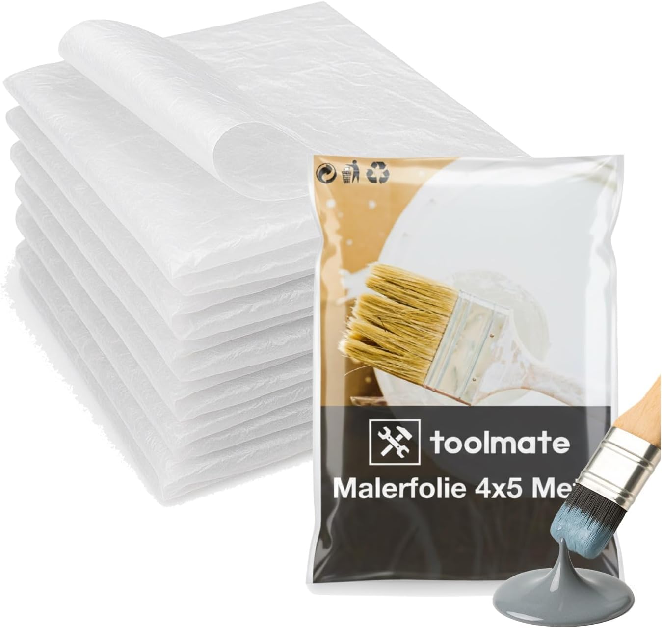 6x Abdeckfolie Maler - extra stark & dick - Malerfolie transparent 4x5 Meter - Malerplane/Abdeckplane - Baufolie optimal für Umzug & Renovierung