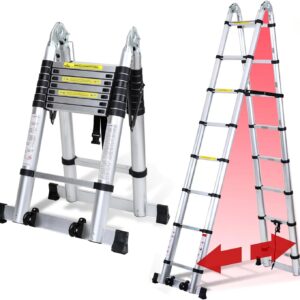 Teleskopleiter Klappleiter Aluminium, 5M Ausziehbare Leiter, Rutschfester Aluleiter Stehleiter Mehrzweckleiter Aluminiumleiter, Teleskop Ausziehleiter 150 kg Belastbarkeit