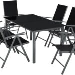 tectake® Sitzgarnitur Aluminium Klappstühle, Lounge Set mit 6X Stühle und 1x Glastisch Esstisch, Gartenmöbel Set wetterfest für den Balkon, Gartenstühle, Terrassenmöbel, Liegestuhl - anthrazit