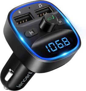 LENCENT Bluetooth FM Transmitter Auto, Musik Adapter für Auto Radio, KFZ Bluetooth Zigarettenanzünder Freisprechanlage, 2 USB Ports, Unterstützt SD-Karte USB-Sticks