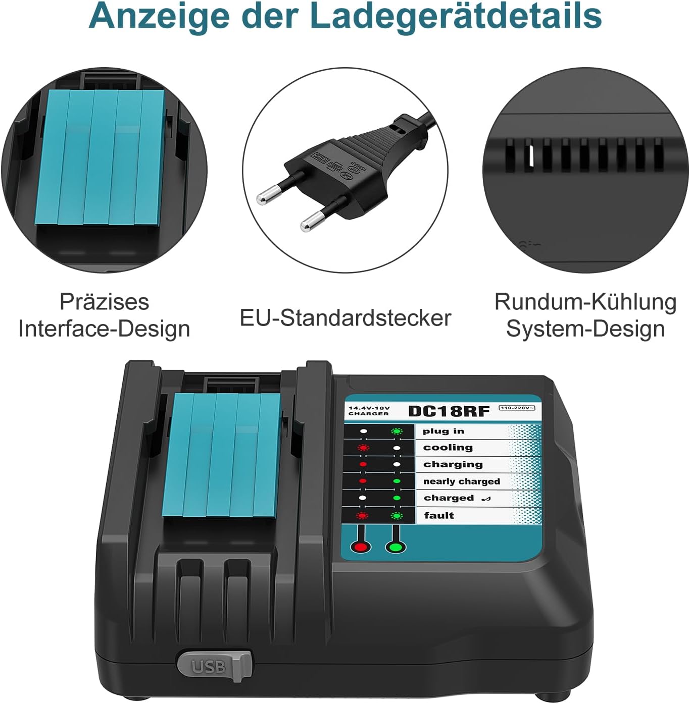 DC18RC 18V Ladegerät + 2 Stück 5,5Ah Ersatzakku Kompatibel mit Makita Akku und Ladegerät, 18V ErsatzAkkus BL1860B BL1850B BL1860 BL1850 BL1840 – Bild 5