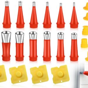 24 Stück Edelstahl Dichtungsdüse, Einteiliger Edelstahldüsen zum Verstemmen, Enthalten 14 Stück Dichtmittel Abdichten Düsen, 6 Stück Base und 4 Stück Schaber