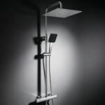 Auralum Thermostat Regendusche Komplettset Chrom, Edelstahl Duscharmatur mit 30cm Überkopfbrause, Höhenverstellbare Duschstange 88-124cm, 6 Strahlarten Handbrause mit halterung, Thermostat Duschsystem