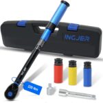 Drehmomentschlüssel Auto 1/2 Zoll,20-220Nm Drehmomentschlüssel Set,TÜV GS geprüft.6 Tlg.mit 125mm Verlängerungsstange,1/2"-3/8" Adapter,3 Stecknüsse 17/19/21mm, torque wrench für Fahrräder