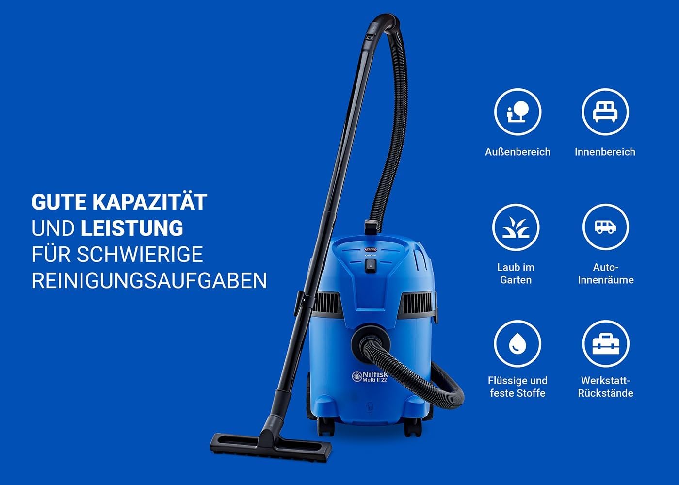 Nilfisk Multi II 22L Nass Trockensauger - Staubsauger für Werkstatt, Haus, Garten und Auto (1200 W) – Bild 3