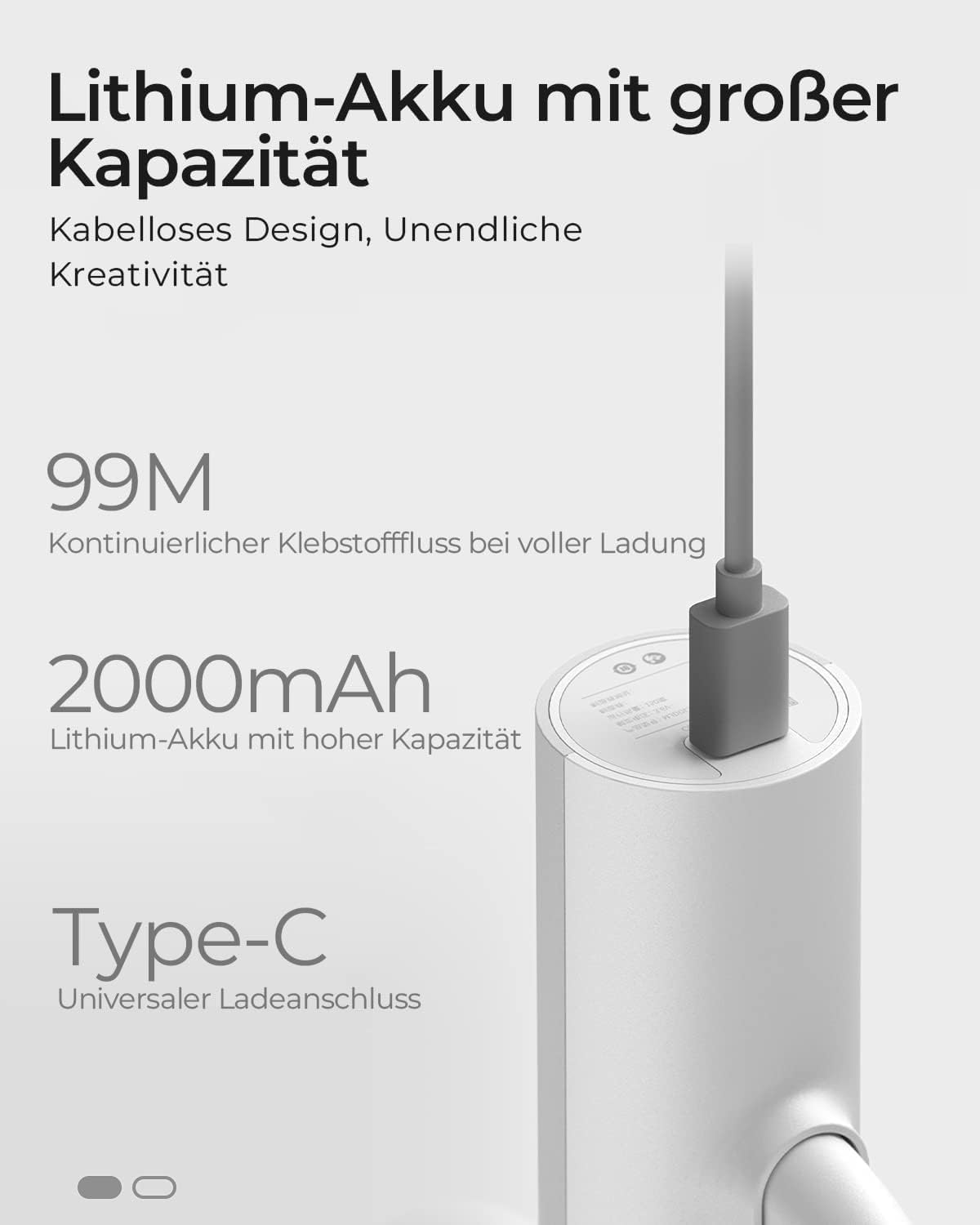 HOTO Heißklebepistole Akku Heissklebepistole, 30s Schnell Aufheizen Klebepistole, Typ-C Hot Glue Gun mit 10 Klebesticks, Heißklebepistole Kabellos für DIY, Haus & Büro Reparatur – Bild 4
