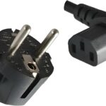 DINIC Stromkabel, Netzkabel CEE 7/7 auf C13 90 Grad abgewinkelt, 3-polig, VDE (1,80m, rechts gewinkelt, schwarz)