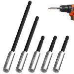 5 Stück Bithalter Magnetisch Bit Verlängerung 60mm 100mm 150mm, 1/4" Bithalter Lang Bohrfutter Adapter aus Edelstahl, Bit Halterung Magnetisch für Bohrer