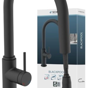 SCHÜTTE 79566 Blackpool Küchenarmatur mit ausziehbarer Geschirrbrause, 360 Grad Wasserhahn für die Küche, Mischbatterie mit Einhebelmischer, Spültischarmatur mit Brause ausziehbar in Schwarz