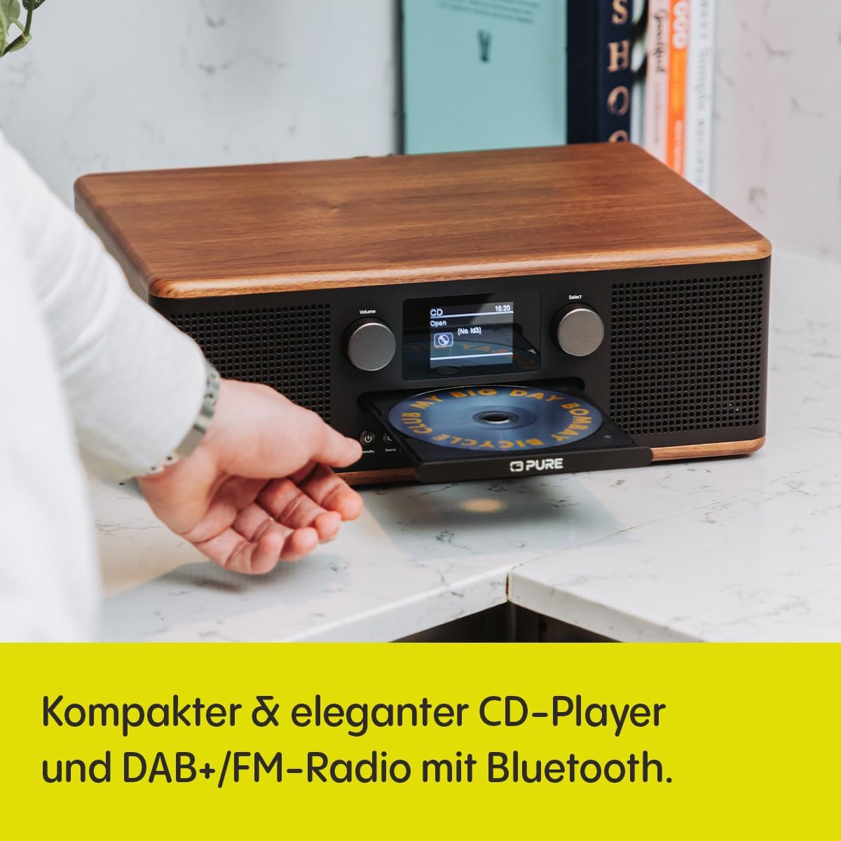 Pure Classic C-D6 CD-Player mit DAB+ Digitalradio & UKW, Bluetooth 5.3 Stereoanlage 2x15W, USB & AUX, 2,4 Zoll TFT-Farbdisplay, Fernbedienung, Kaffeeschwarz/Walnuss – Bild 2