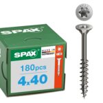 SPAX Edelstahlschraube 4 x 40 mm, 180 Stück - Teilgewinde, Senkkopf, T-STAR plus T20, 4CUT, rostfreier Edelstahl A2-8000000276491