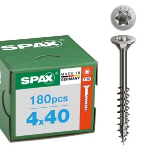 SPAX Edelstahlschraube 4 x 40 mm, 180 Stück - Teilgewinde, Senkkopf, T-STAR plus T20, 4CUT, rostfreier Edelstahl A2-8000000276491