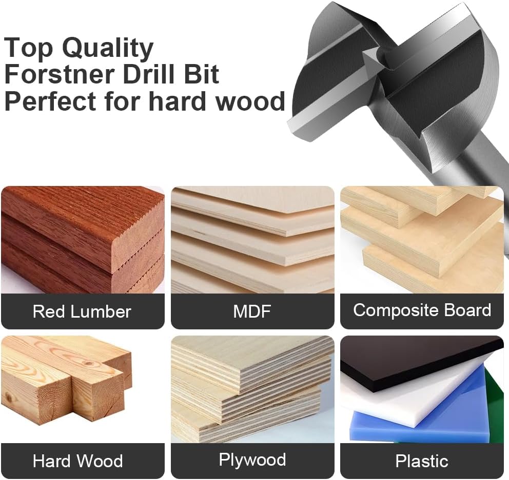 Flintronic Professional ForstnerBohrer, 12 Stück Forstner Bit, Cutter mit Rundschaft, Bohrer für Holz, Zubehör Bohrmaschine für Holzbearbeitung(10,12,15,18,20,22,25,26,28,30,32,35mm) – Bild 4
