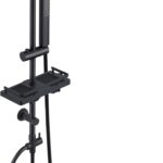 Görbach Regendusche Duschsystem Wassersparend, Edelstahl Duschset ohne Armatur mit Verstellbarer Duschstange, Kopfbrause 20x20 cm und Duschablage Schwarz