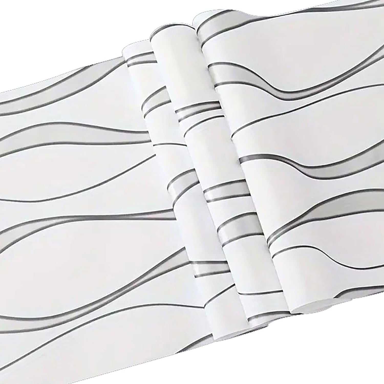Tapeten Vliestapete 3D Effekt Für Schlafzimmer Wohnzimmer 9,5 M X 0,53 M Wanddekoration Tapete Gewellten Streifen Moderne Wallpaper Weiß – Bild 5