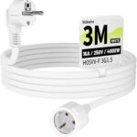 Verlängerungskabel 3m Kabel Kabelverlängerungen mit Schutzkontakt Stecker Schuko Verlängerung 16A/250V, Weiß, H05VV-F 3G1,5 mm²