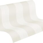 A.S. Création Maison Charme Vliestapete mit Blockstreifen 0,53 x 10,05 m – Beige, Weiß – Streifentapete Made in Germany – 314055