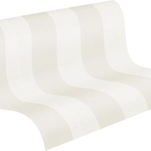A.S. Création Maison Charme Vliestapete mit Blockstreifen 0,53 x 10,05 m – Beige, Weiß – Streifentapete Made in Germany – 314055