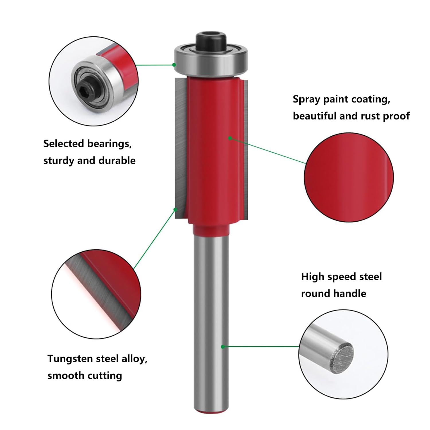 4 Stück Bündigfräser 6mm Schaft, Bündigfräser Fräser Set, Doppelseitiger Fräser mit Lagern, Holzschneider Profifräser für Holzbearbeitungswerkzeuge Zum Schneiden, Trimmen – Bild 3
