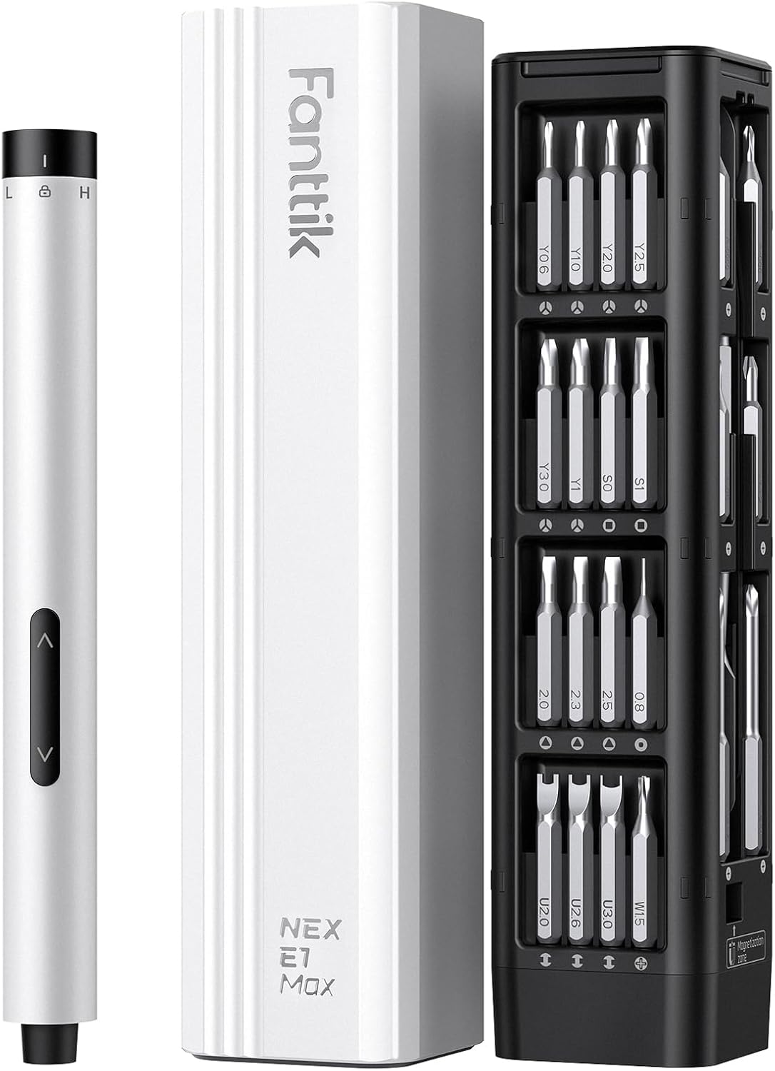 Fanttik E1 MAX Mini Elektro Schraubendreher Set, 50 in 1 Magnetische Präzisions- Kit, 2 Gänge Drehmoment, 5/32 Zoll Sechskant, Geeignet Reparatur für iPhone,Laptop, Brillen, Uhren - Weiß