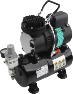Airgoo Luxus Airbrush Kompressor AG-326 mit Zwei Kühllüfter und 3L Lufttank,Regler,Feuchtigkeitsfalle für Hobby, Lebensmitteldekoration, Tattoo, Grafik und so weiter
