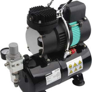Airgoo Luxus Airbrush Kompressor AG-326 mit Zwei Kühllüfter und 3L Lufttank,Regler,Feuchtigkeitsfalle für Hobby, Lebensmitteldekoration, Tattoo, Grafik und so weiter