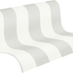 livingwalls Vliestapete 10,05 m x 0,53 m mit Blockstreifen - Streifentapete Grau, Weiß - 381012